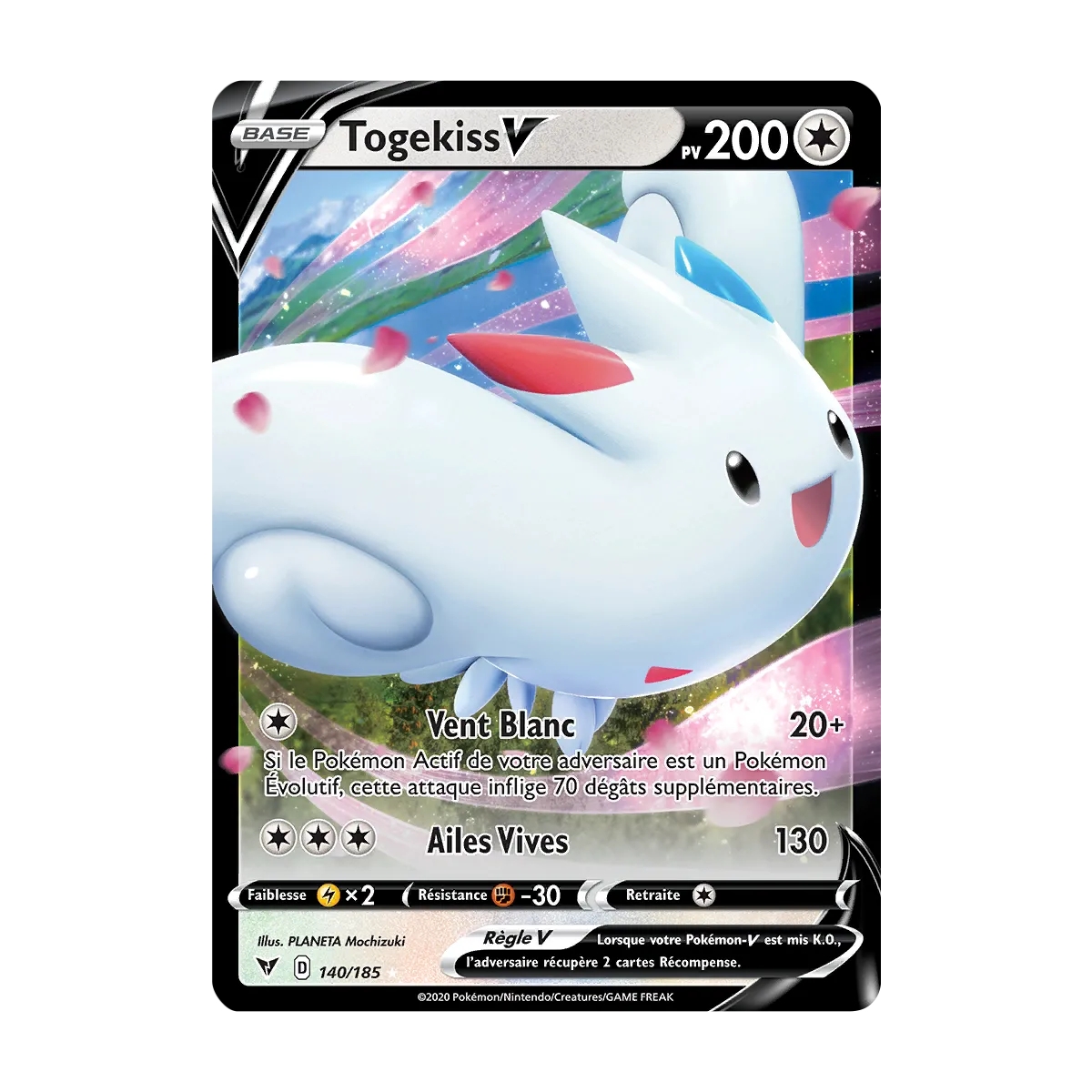 Carte Togekiss - Holographique rare V de Pokémon Épée et Bouclier Voltage Éclatant 140/185