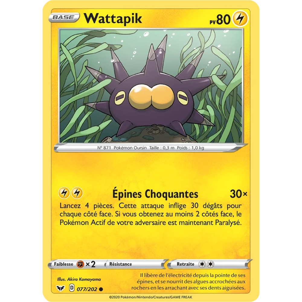 Carte Wattapik - Commune (Brillante) de Pokémon Épée et Bouclier 077/202