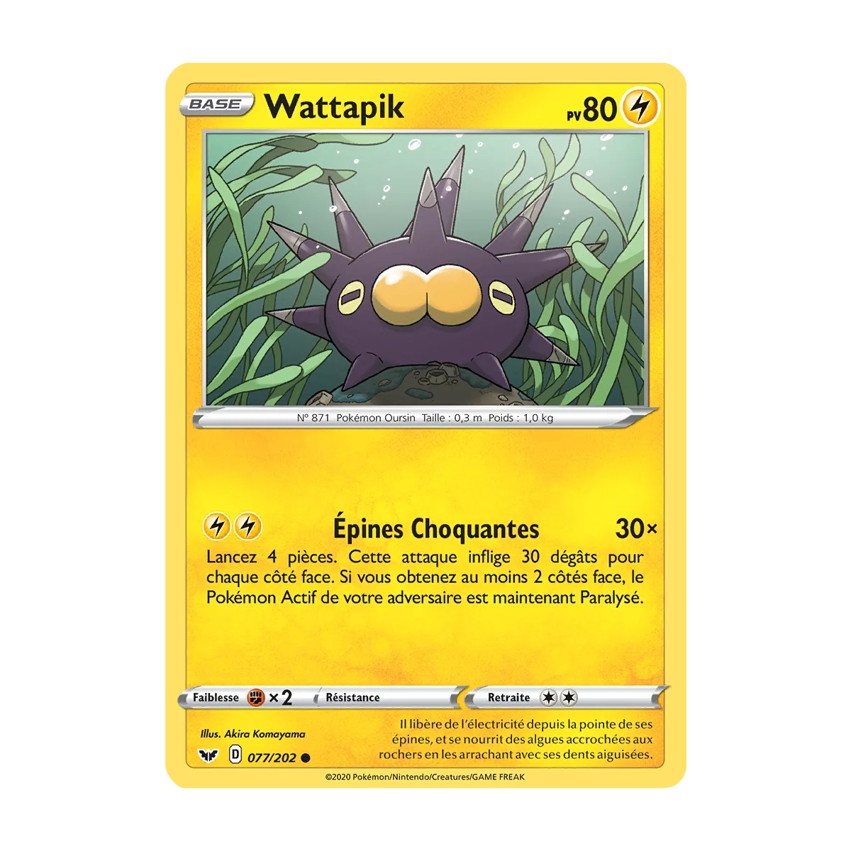 Carte Wattapik - Commune (Brillante) de Pokémon Épée et Bouclier 077/202