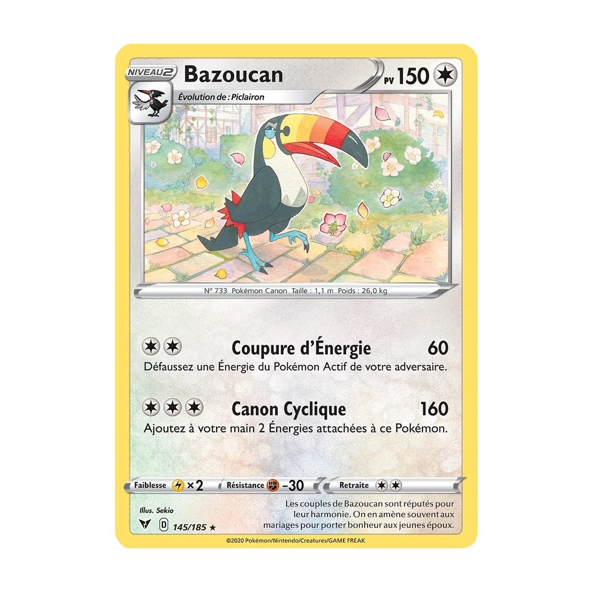 Carte Bazoucan - Rare (Brillante) de Pokémon Épée et Bouclier Voltage Éclatant 145/185