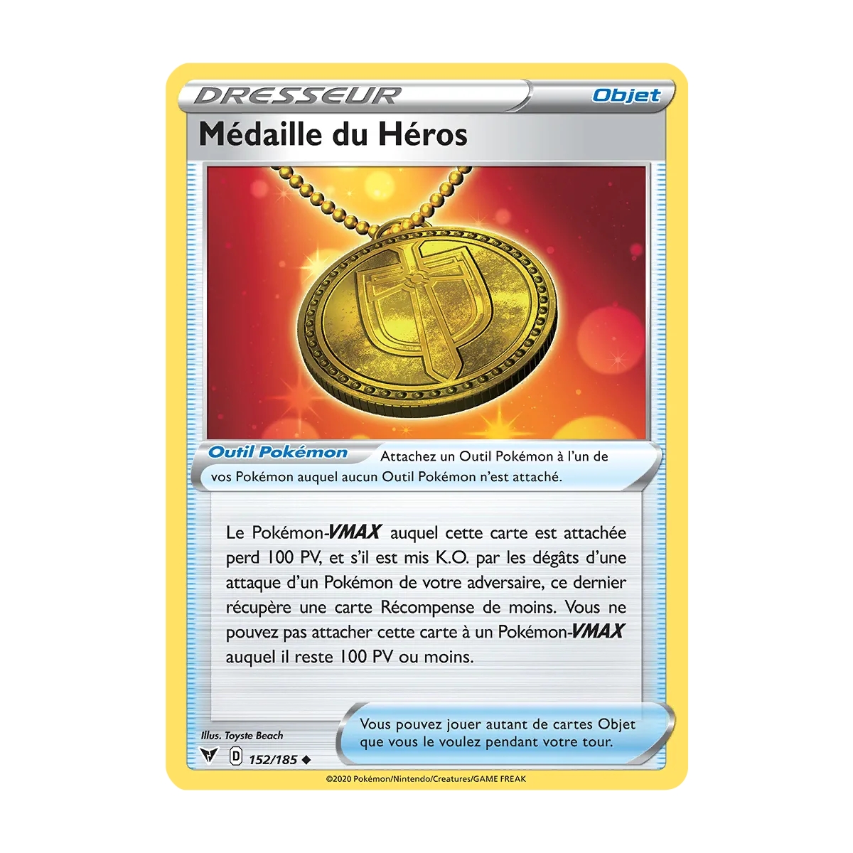 Médaille du Héros 152/185 : Joyau Peu commune (Brillante) de l'extension Pokémon Épée et Bouclier Voltage Éclatant