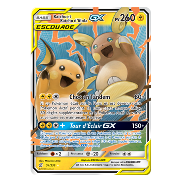 Carte Raichu et Raichu d'Alola - Holographique rare GX de Pokémon Harmonie des Esprits 54/236