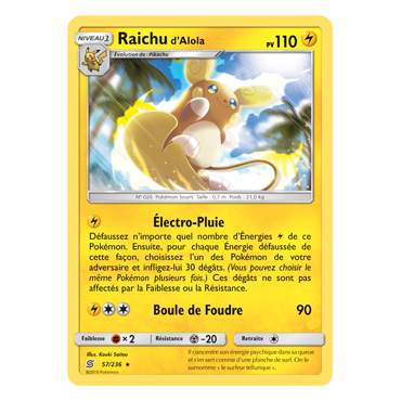 Découvrez Raichu d'Alola, carte Holographique rare de la série Harmonie des Esprits