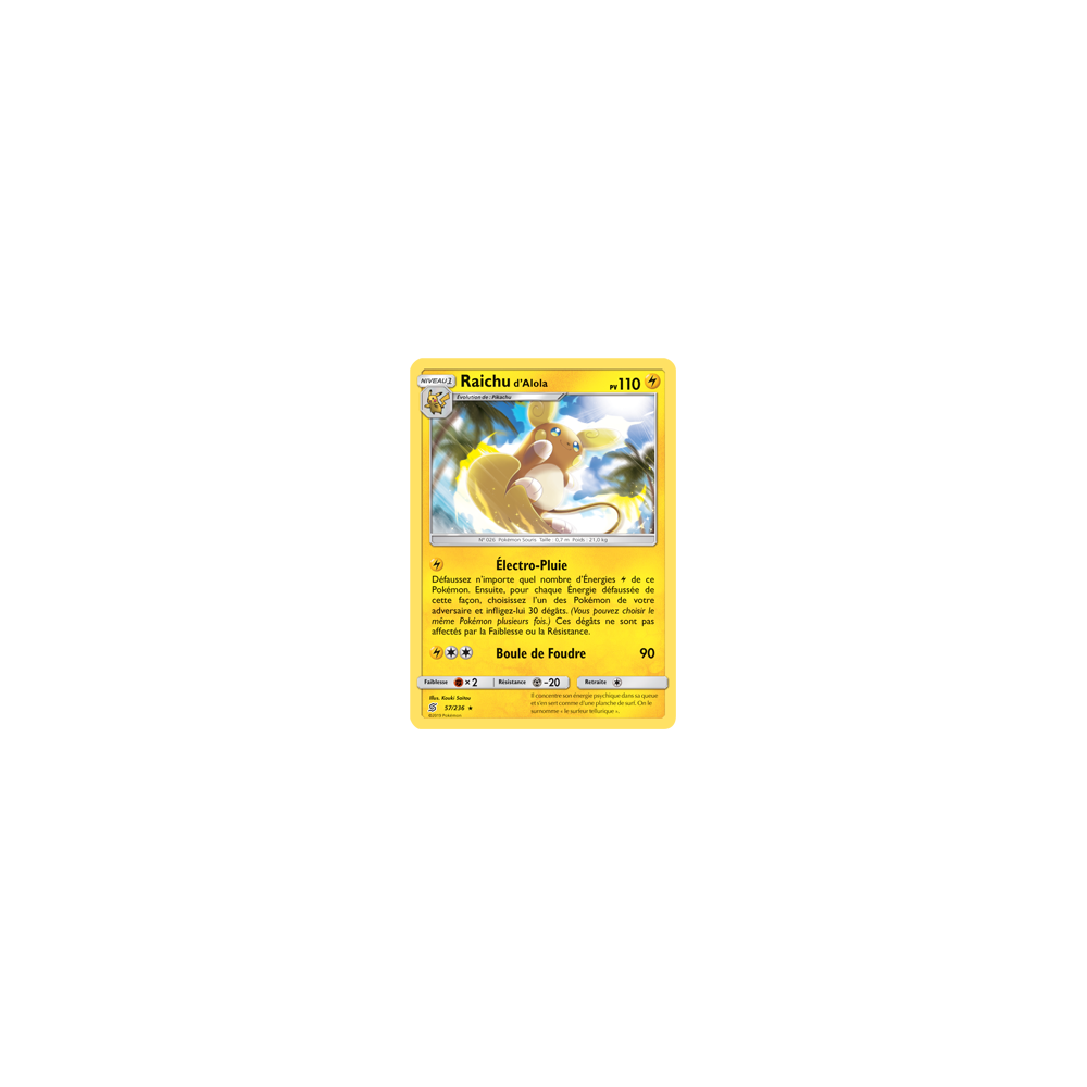 Découvrez Raichu d'Alola, carte Holographique rare de la série Harmonie des Esprits