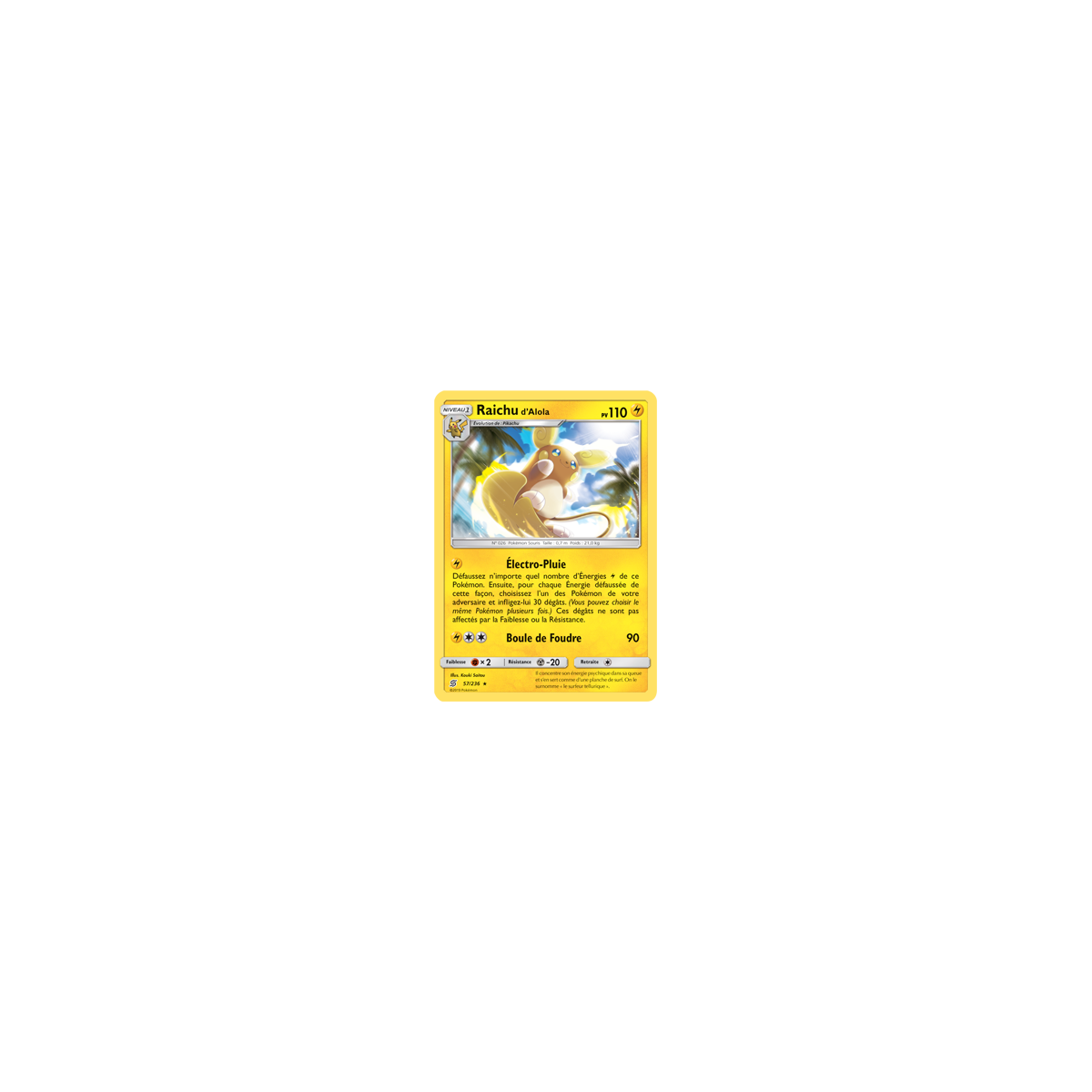 Découvrez Raichu d'Alola, carte Holographique rare de la série Harmonie des Esprits