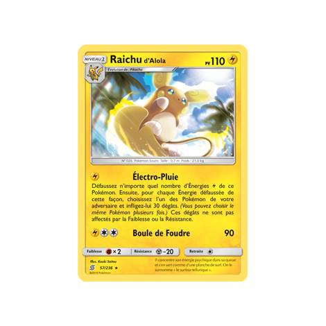 Découvrez Raichu d'Alola, carte Holographique rare de la série Harmonie des Esprits