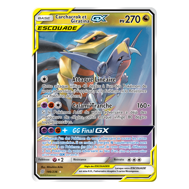 Carchacrok et Giratina 146/236 : Joyau Holographique rare GX de l'extension Pokémon Harmonie des Esprits