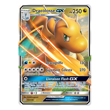 Carte Dracolosse - Holographique rare GX de Pokémon Harmonie des Esprits 152/236