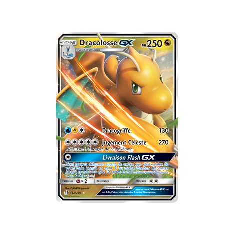 Carte Dracolosse - Holographique rare GX de Pokémon Harmonie des Esprits 152/236