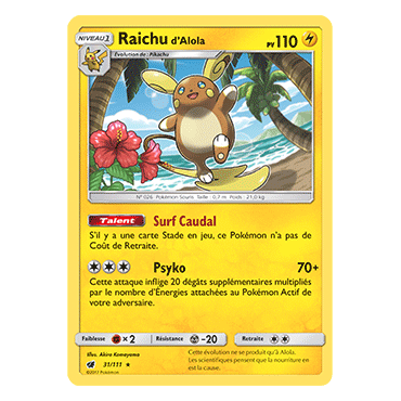 Carte Raichu d'Alola - Holographique rare de Pokémon Invasion Carmin 31/111