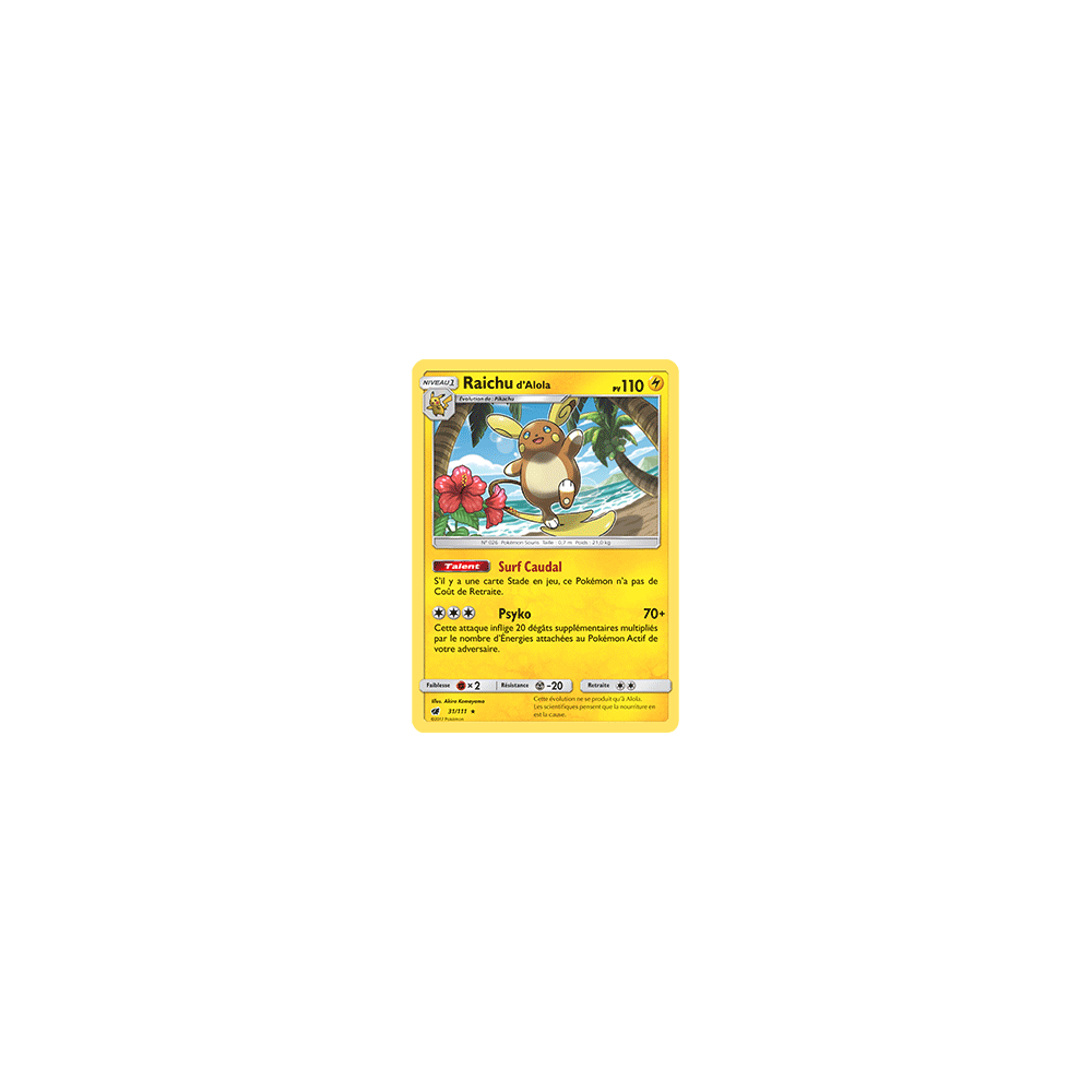 Carte Raichu d'Alola - Holographique rare de Pokémon Invasion Carmin 31/111