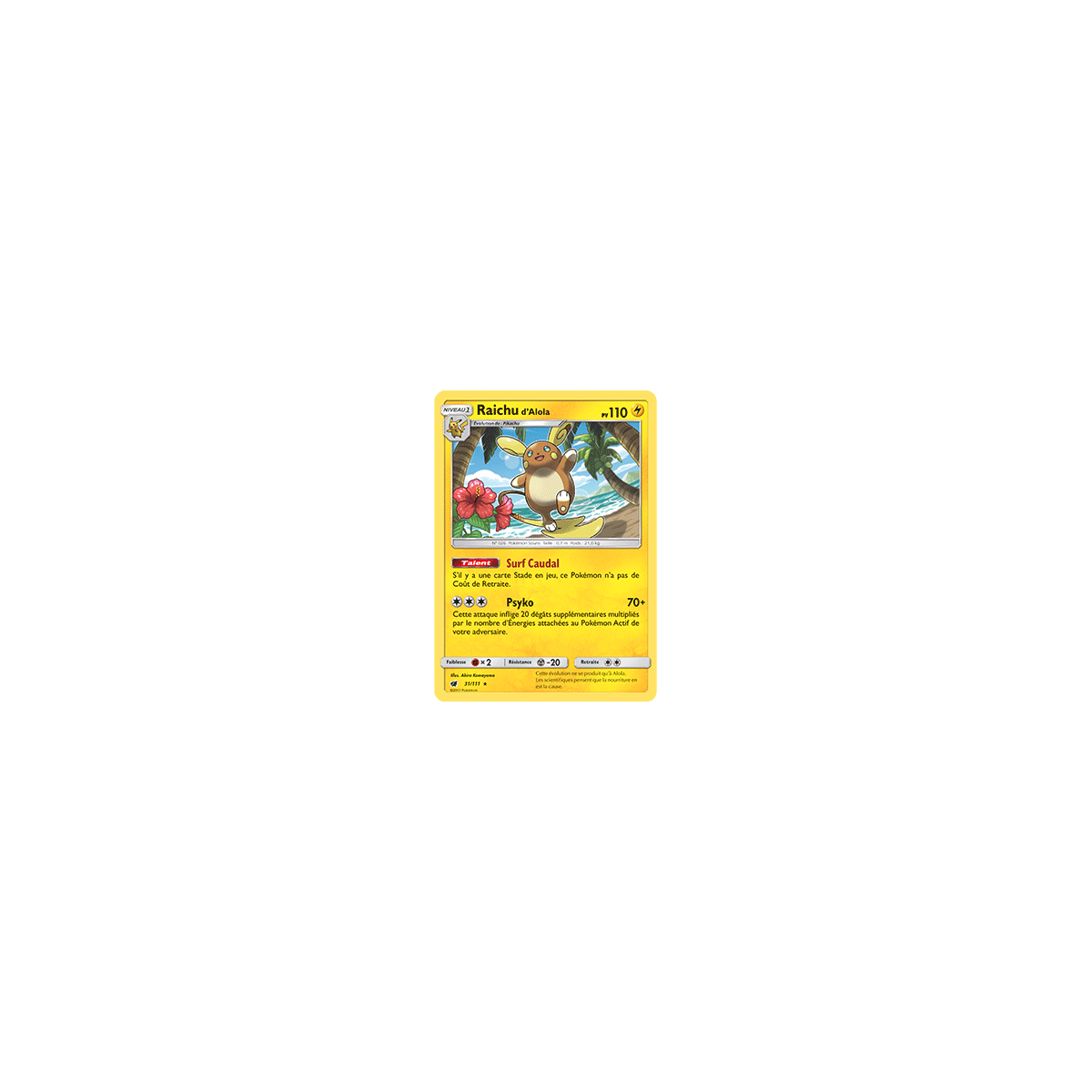 Carte Raichu d'Alola - Holographique rare de Pokémon Invasion Carmin 31/111