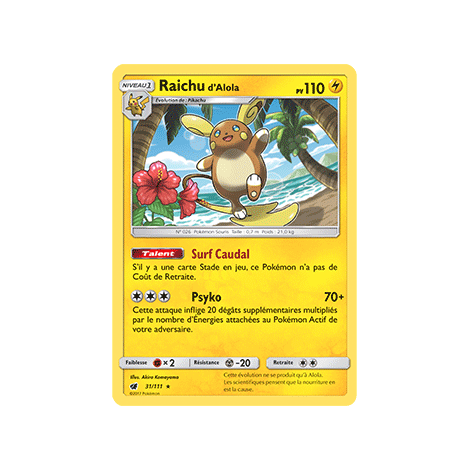 Carte Raichu d'Alola - Holographique rare de Pokémon Invasion Carmin 31/111