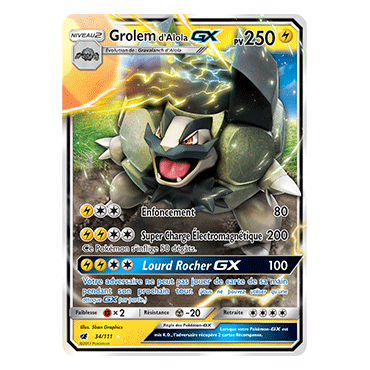 Carte Grolem d'Alola - Holographique rare GX de Pokémon Invasion Carmin 34/111