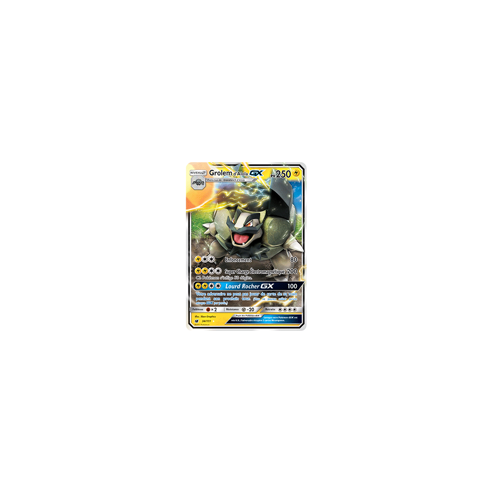 Carte Grolem d'Alola - Holographique rare GX de Pokémon Invasion Carmin 34/111