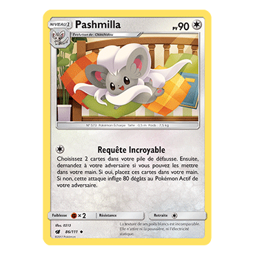 Carte Pashmilla - Peu commune de Pokémon Invasion Carmin 86/111