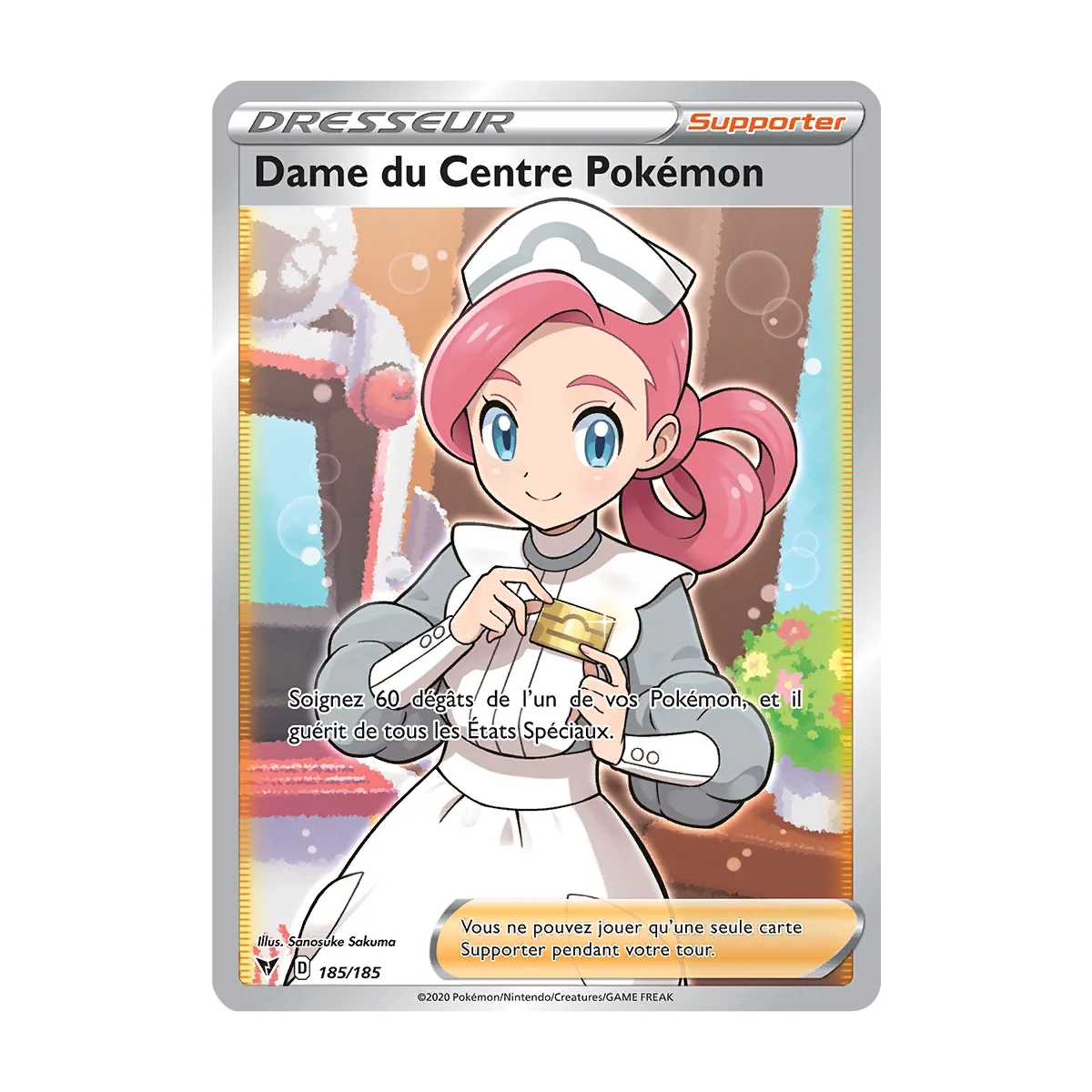 Carte Dame du Centre Pokémon - Ultra rare de Pokémon Épée et Bouclier Voltage Éclatant 185/185