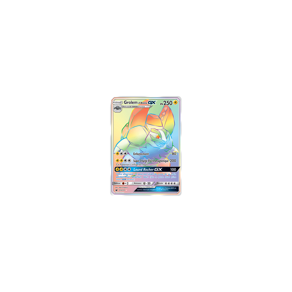 Grolem d'Alola 113/111 : Joyau Arc-en-ciel rare de l'extension Pokémon Invasion Carmin