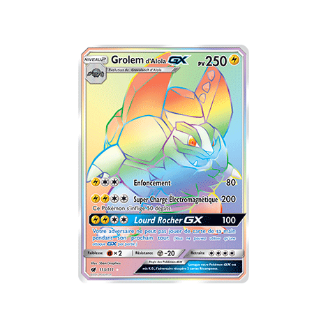 Grolem d'Alola 113/111 : Joyau Arc-en-ciel rare de l'extension Pokémon Invasion Carmin