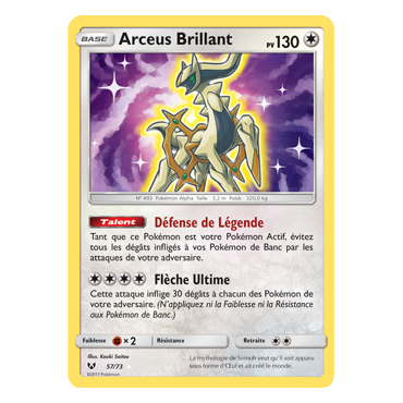 Arceus Brillant 57/73 : Joyau Brillant rare de l'extension Pokémon Légendes Brillantes