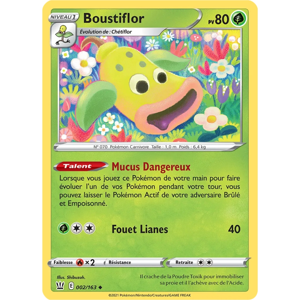 Carte Boustiflor - Peu commune (Brillante) de Pokémon Épée et Bouclier Styles de Combat 002/163