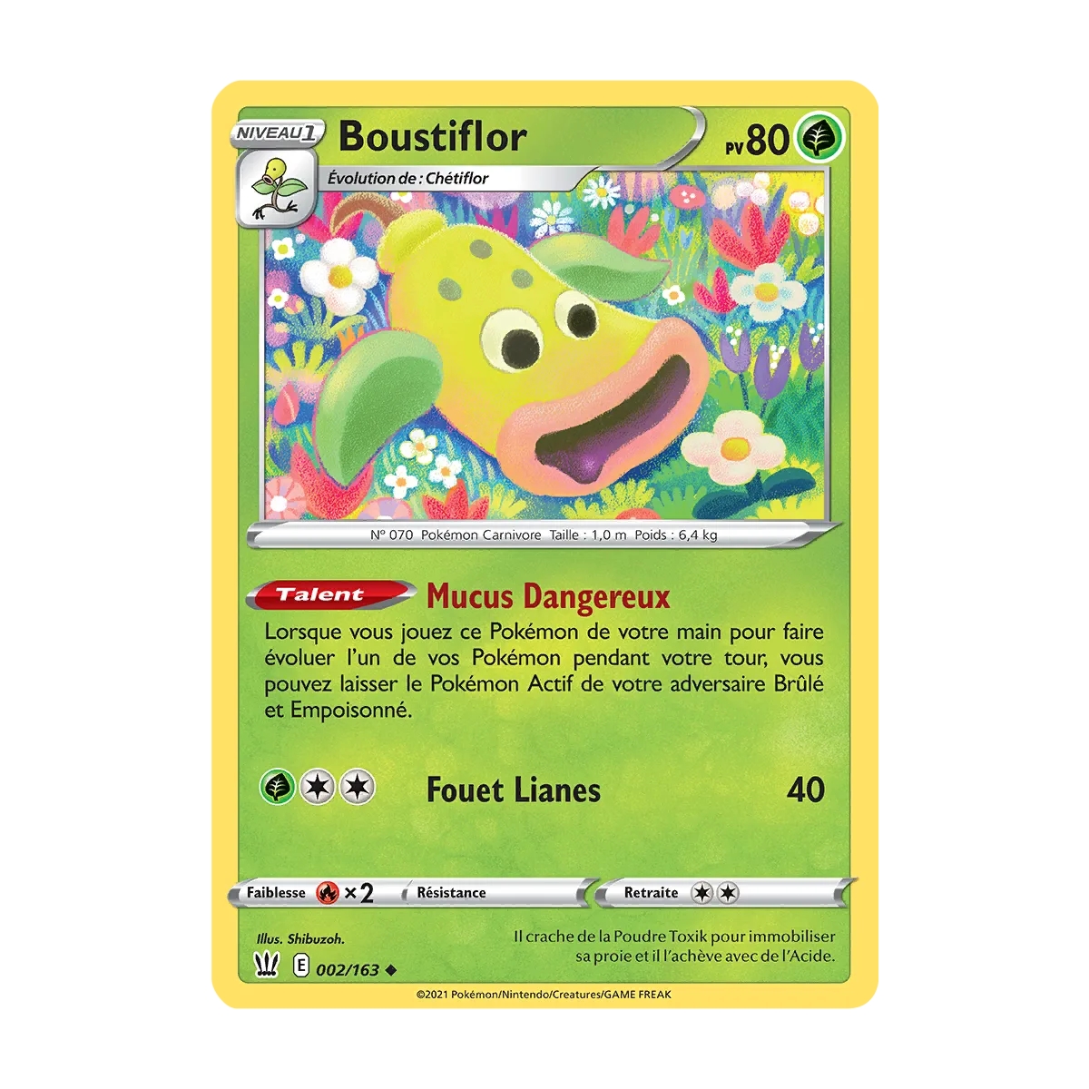 Carte Boustiflor - Peu commune (Brillante) de Pokémon Épée et Bouclier Styles de Combat 002/163