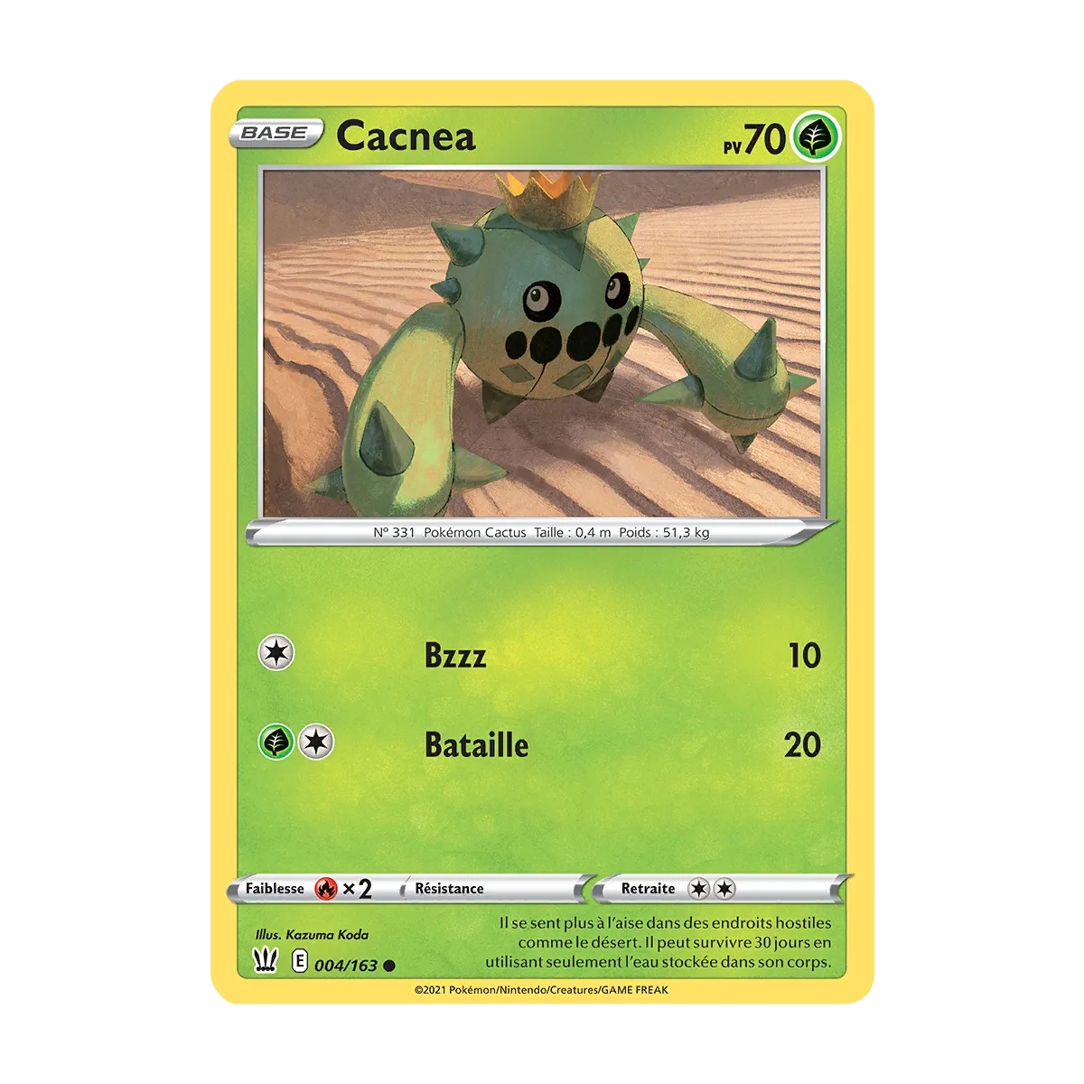 Cacnea 004/163 : Joyau Commune (Brillante) de l'extension Pokémon Épée et Bouclier Styles de Combat