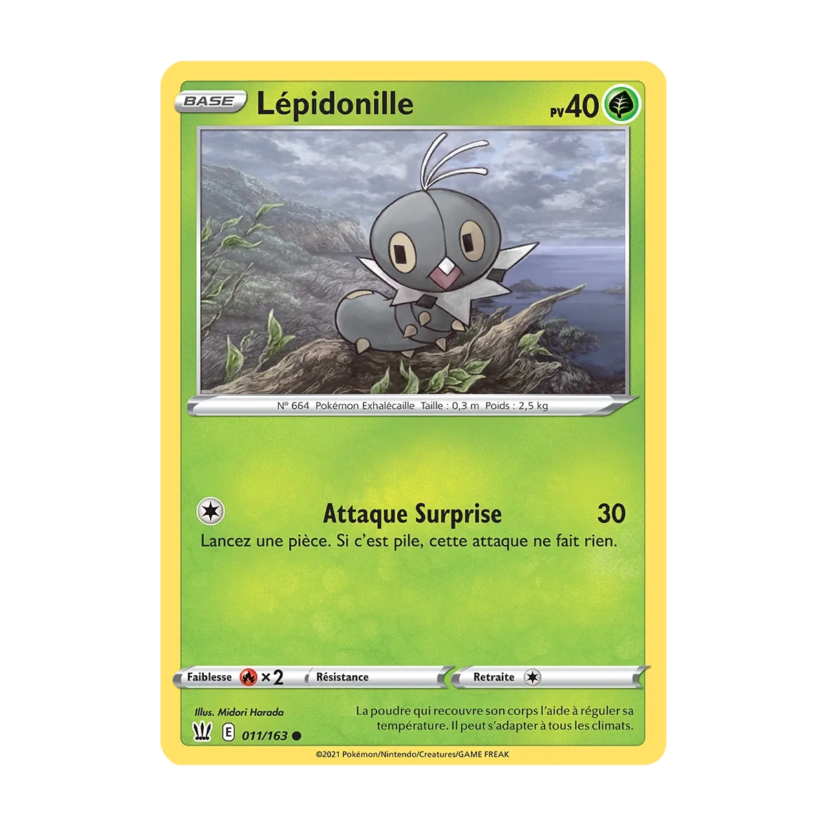 Carte Lépidonille - Commune (Brillante) de Pokémon Épée et Bouclier Styles de Combat 011/163