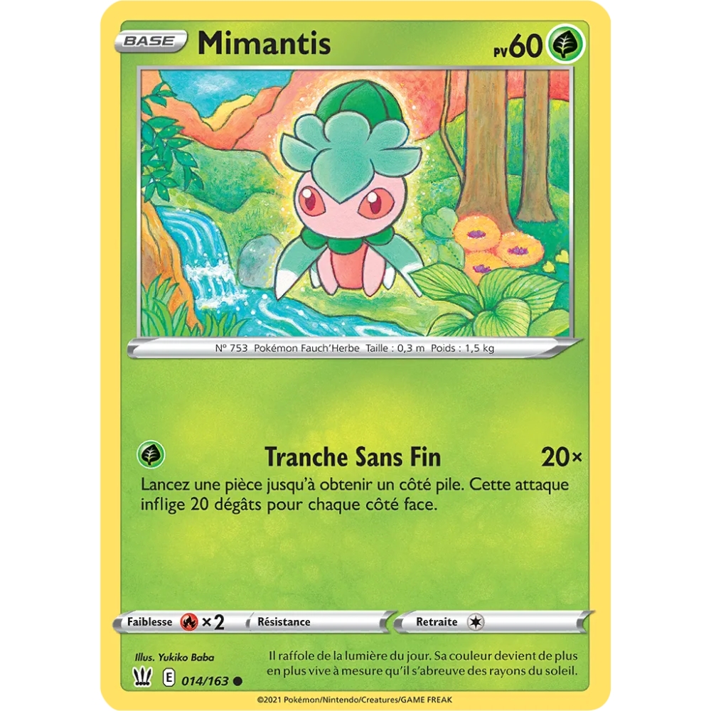 Carte Mimantis - Commune (Brillante) de Pokémon Épée et Bouclier Styles de Combat 014/163