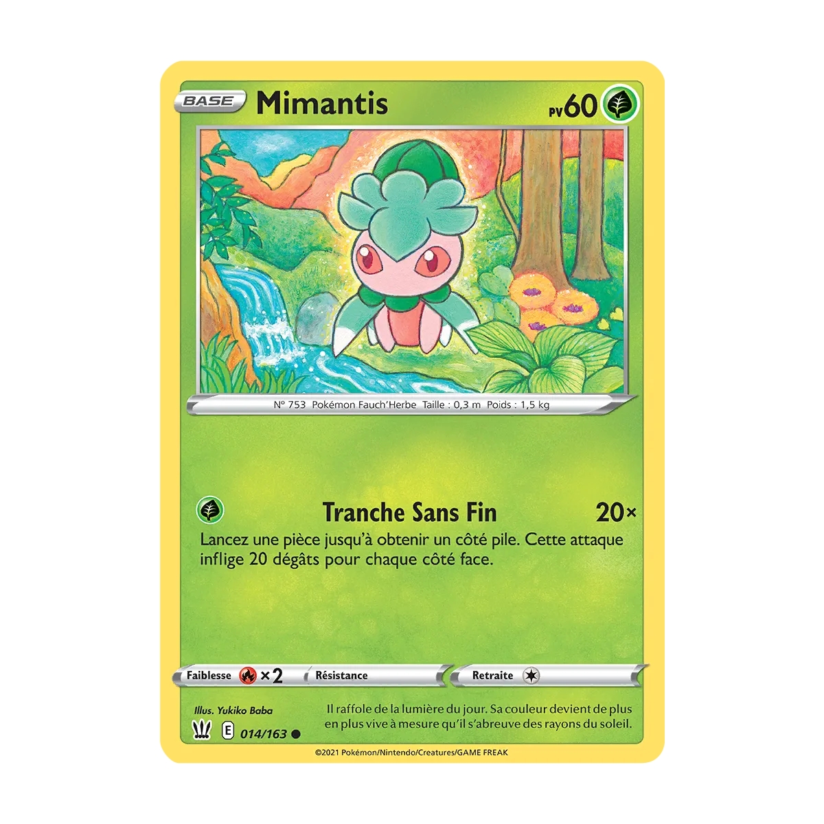 Carte Mimantis - Commune (Brillante) de Pokémon Épée et Bouclier Styles de Combat 014/163