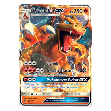 Carte Dracaufeu - Holographique rare GX de Pokémon Ombres Ardentes 20/147