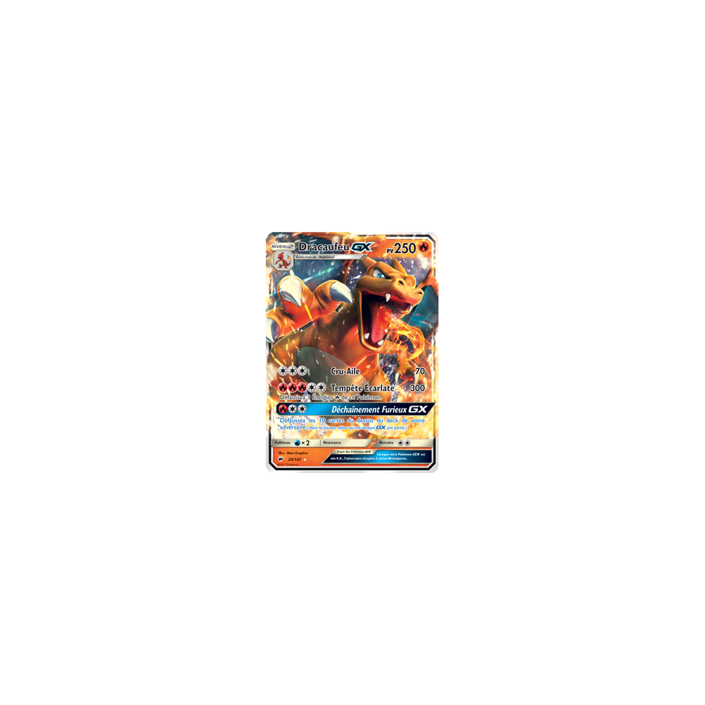 Carte Dracaufeu - Holographique rare GX de Pokémon Ombres Ardentes 20/147