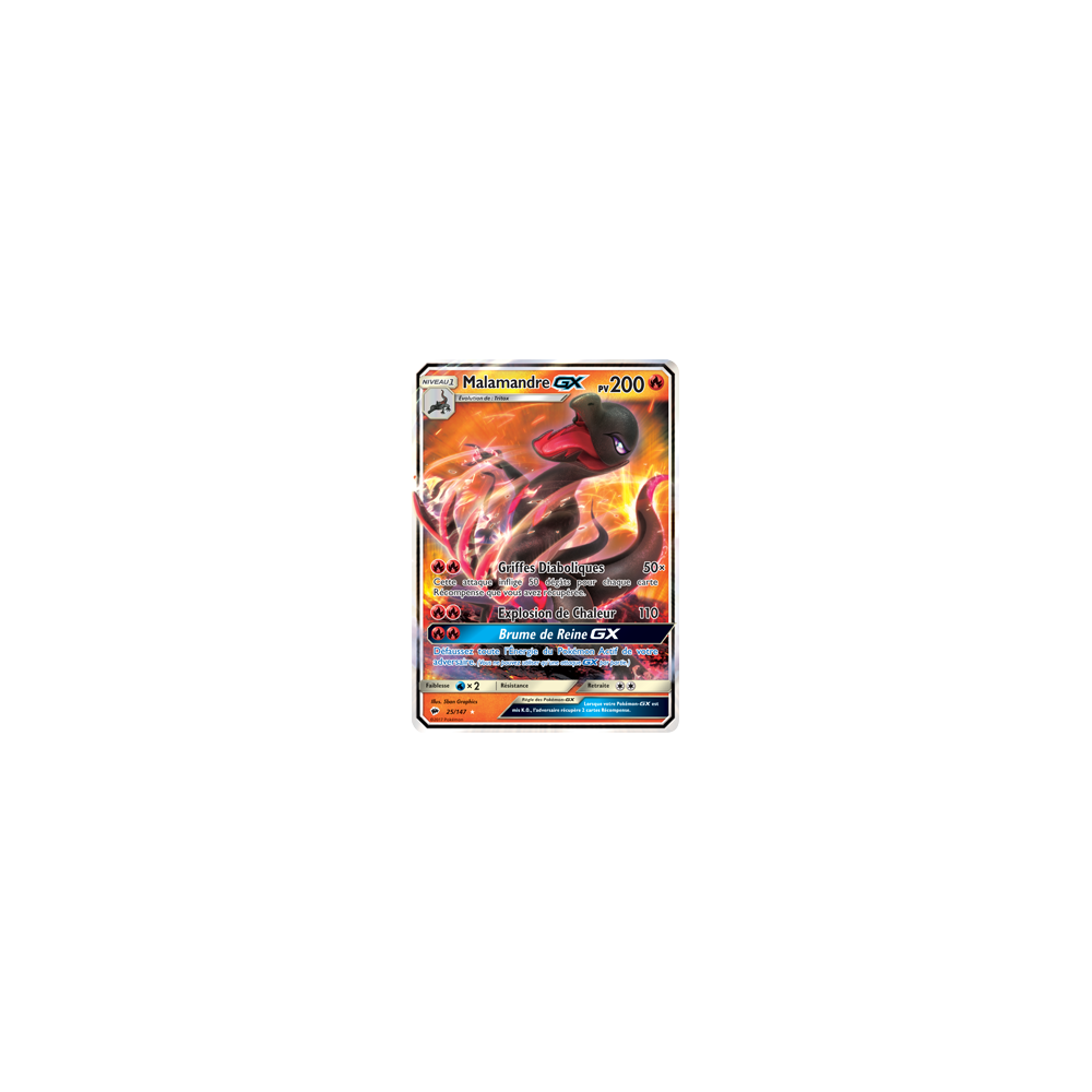 Malamandre 25/147 : Joyau Holographique rare GX de l'extension Pokémon Ombres Ardentes