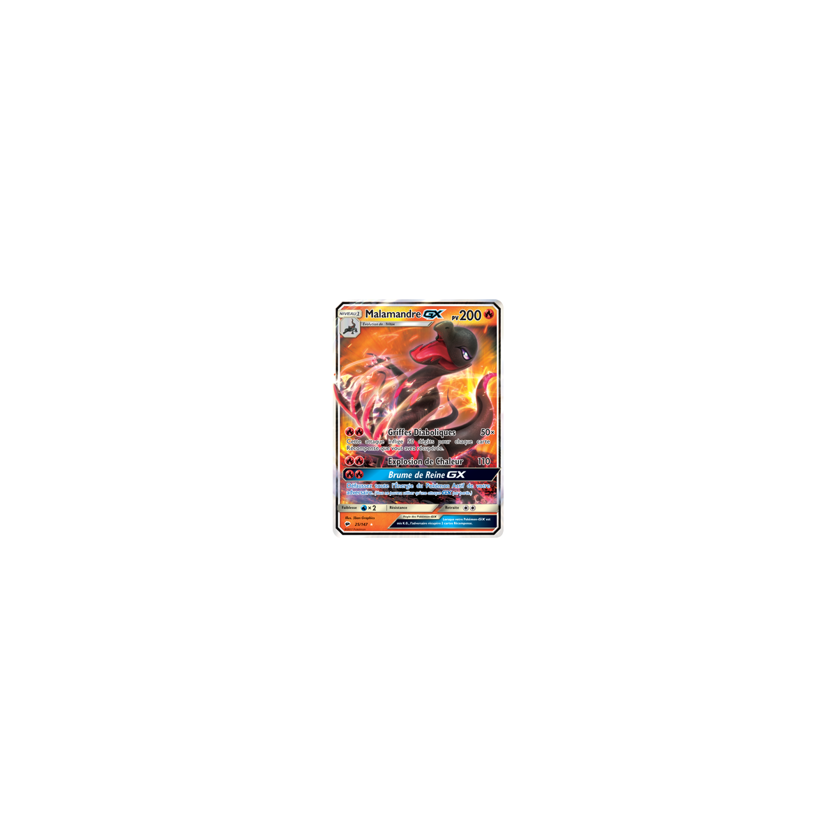 Malamandre 25/147 : Joyau Holographique rare GX de l'extension Pokémon Ombres Ardentes