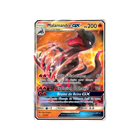 Malamandre 25/147 : Joyau Holographique rare GX de l'extension Pokémon Ombres Ardentes