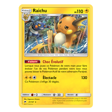 Découvrez Raichu, carte Holographique rare de la série Ombres Ardentes