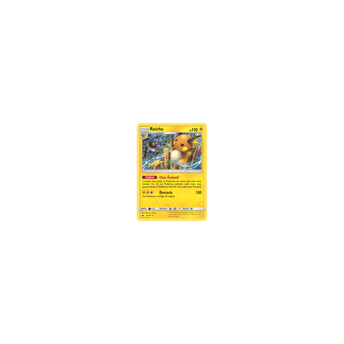 Découvrez Raichu, carte Holographique rare de la série Ombres Ardentes