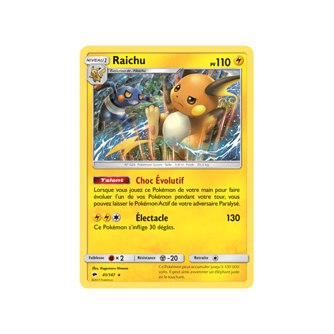 Découvrez Raichu, carte Holographique rare de la série Ombres Ardentes