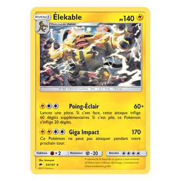 Élekable 43/147 : Joyau Rare de l'extension Pokémon Ombres Ardentes