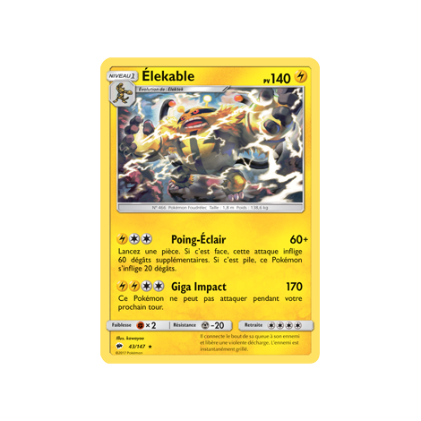 Élekable 43/147 : Joyau Rare de l'extension Pokémon Ombres Ardentes