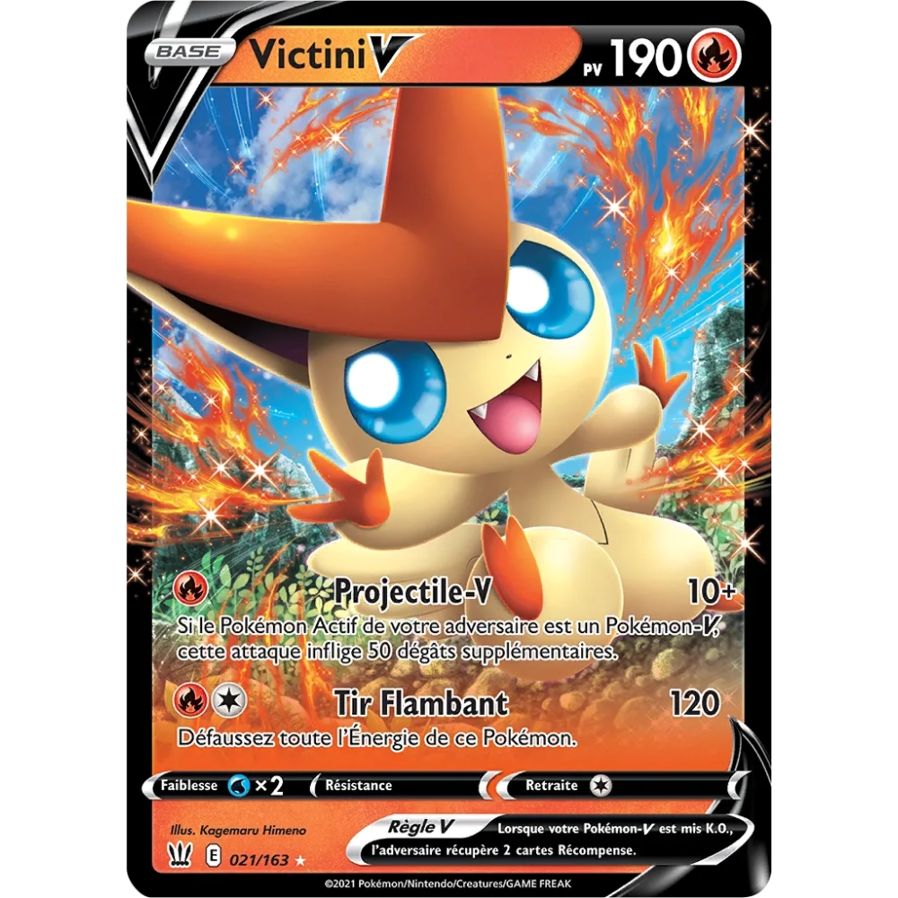 Victini 021/163 : Joyau Holographique rare V de l'extension Pokémon Épée et Bouclier Styles de Combat