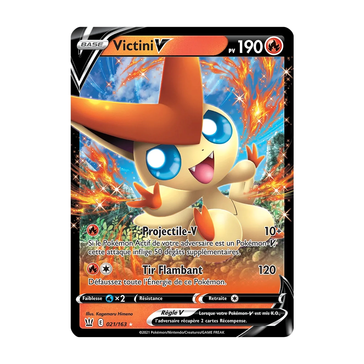 Victini 021/163 : Joyau Holographique rare V de l'extension Pokémon Épée et Bouclier Styles de Combat