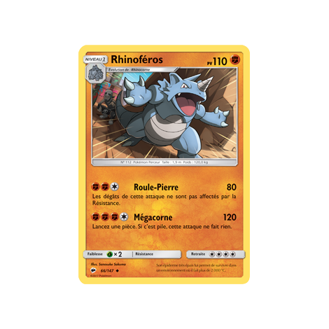 Rhinoféros 66/147 : Joyau Peu commune de l'extension Pokémon Ombres Ardentes