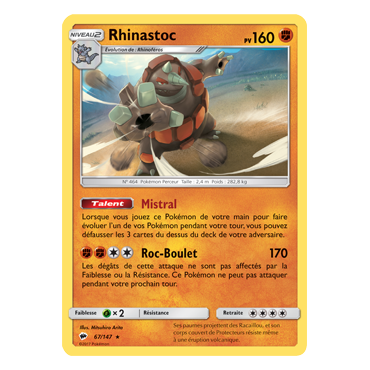 Carte Rhinastoc - Holographique rare de Pokémon Ombres Ardentes 67/147