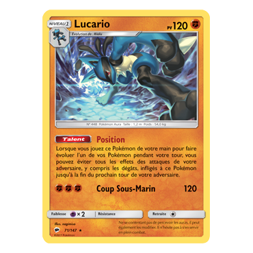 Carte Lucario - Holographique rare de Pokémon Ombres Ardentes 71/147