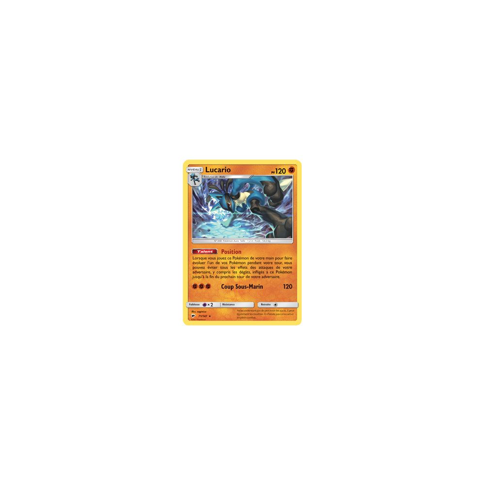 Carte Lucario - Holographique rare de Pokémon Ombres Ardentes 71/147