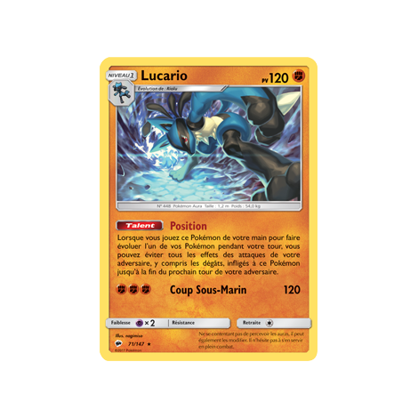 Carte Lucario - Holographique rare de Pokémon Ombres Ardentes 71/147