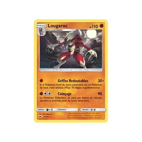 Carte Lougaroc - Holographique rare de Pokémon Ombres Ardentes 75/147