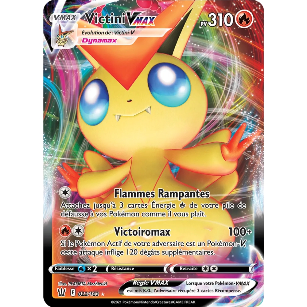 Victini 022/163 : Joyau Holographique rare VMAX de l'extension Pokémon Épée et Bouclier Styles de Combat