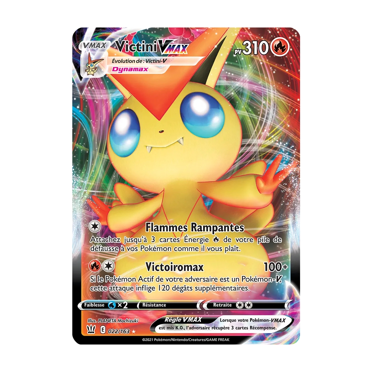 Victini 022/163 : Joyau Holographique rare VMAX de l'extension Pokémon Épée et Bouclier Styles de Combat